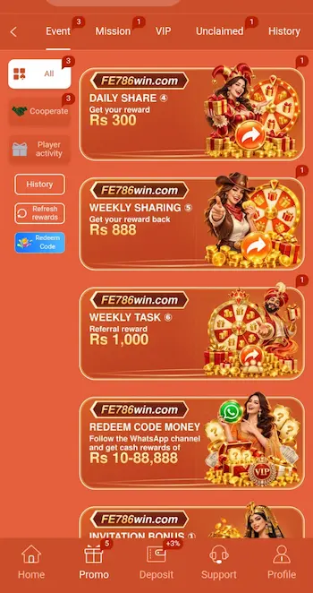 FE786 Game promotion,  online gaming platform more attractive, but users should never assume that a displayed bonus is equivalent 